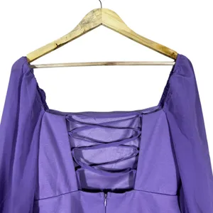 NWT Lulus Lace-Up Back Solid Mini Dress Purple Romantic Puff Sleeve Size S thumbnail 7