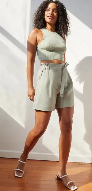 WILFRED Aritzia Gelas High Rise Paperbag Waist Gingham Paid Picnic Shorts Size 4 thumbnail 1