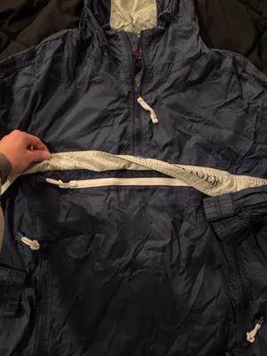 {TOMMY HILFIGER} Vintage Navy Blue Hooded Anorak Pullover Spellout Windbreaker thumbnail 3