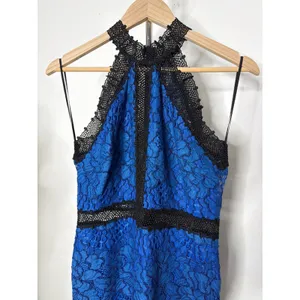 Alexis Julianna Royal Blue Black Lace Halter Midi Dress Size M Cocktail Wedding thumbnail 5