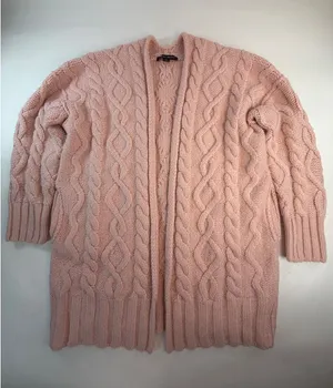 Boston Proper Blush Pink Cable Knit Open Front Longline Cardigan Sweater Small thumbnail 1