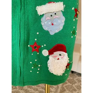 Kim Rogers Santa‎ Christmas Vest Knit Holiday Festive Green Embellished Parisian thumbnail 6