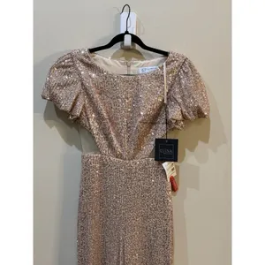 Mac Duggal Sequined Puff Shoulder Illusion Cutout Jumpsuit Blush 11273 Size 4 thumbnail 5