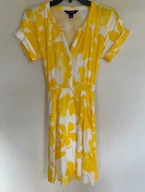 Simply Vera Vera Wang Yellow Floral Linen Blend‎ Tie Back Dress Womens XS thumbnail 1