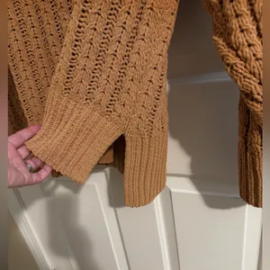 Aerie Cable Oversized Knit Stretch Sweater Quarter 1/4 Zip Soft Tan L thumbnail 9