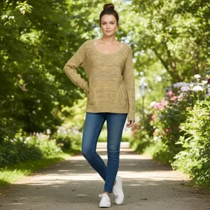 Free People Yellow Gray Wool Blend Knit Pullover Sweater, M thumbnail 5