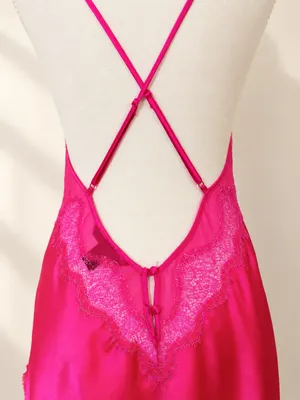 Victoria’s Secret Pink Satin Lace Chemise Slip Dress Medium thumbnail 4