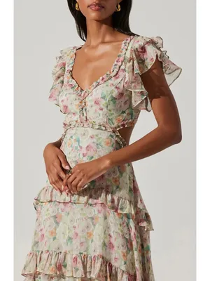 ASTR the Label Mable Dress in Light Green Floral Small New Womens Long Maxi thumbnail 10