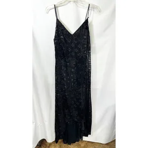 Onyx Nite‎ 6 Dress Black Velvet Burnout Hi Lo Spaghetti 90s Y2K Grunge Goth 1341 thumbnail 8