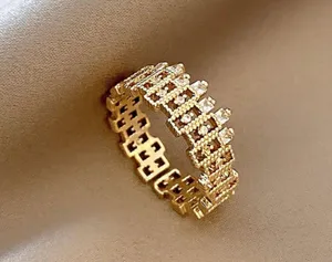 18K Gold Plated Adjustable Open Ring for Women,Statement Ring,Gold Ring thumbnail 1