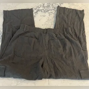 New Hollister Women’s Linen Blend Ultra High Rise Grey Cargo Pants Size XL thumbnail 11