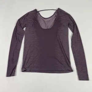 Under Armour Shirt Womens Medium Purple Long Sleeve Open Back Seamless Athletic thumbnail 5