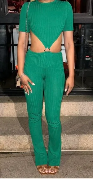 Manière De Voir Knitted Cutout Jumpsuit Green Catsuit Bodycon Size XS NWT thumbnail 1