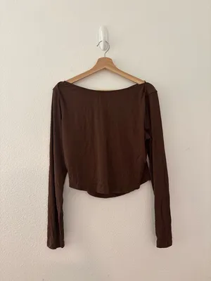 Lululemon ribbed brown longsleeve with open back detail thumbnail 3