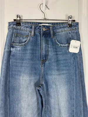 Altar'd State High Waisted Medium Wash Wide Leg Jeans with Raw Hem thumbnail 3