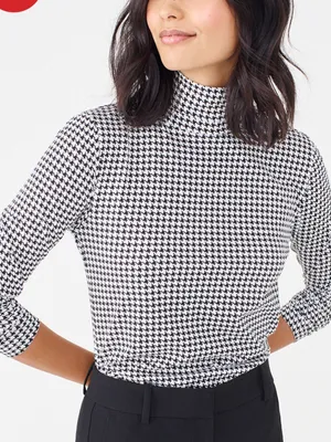 J. Crew Black and White Houndstooth Lightweight Long Sleeve Top Women’s Medium thumbnail 1