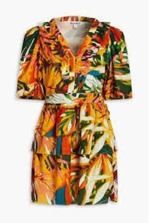 Walter Baker Dress‎ Womens 6 Multicolor Tropical Palm Print Ruffle Mini W71469 thumbnail 1