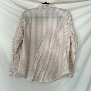 100% Linen Lightweight Button Up Blouse Shirt Tan White Gingham Plaid S thumbnail 4
