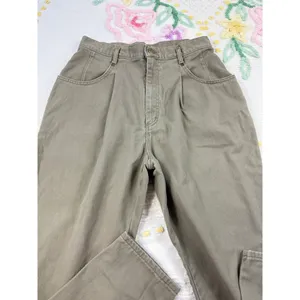 LL Bean Vintage Womens Size 14 High Waist Pleated Tapered Leg Jeans Khaki‎ thumbnail 3
