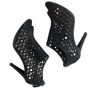 Prada Black Suede Laser Cut Peep Toe Ankle Booties Italy EU 38 US 7.5-8 thumbnail 7