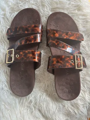 Vionic Women’s Brown Adjustable Triple-Strap Slide Sandals Gold Buckle Size 9USA thumbnail 10