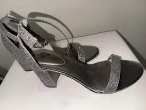 Silver Glitter Ankle-Strap Sandals for Women thumbnail 1
