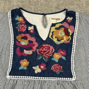 Savanna Jane Shirt Womens 2X Blue White Striped Embroidered Sleeveless Boho Top thumbnail 2