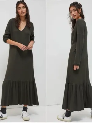 NEW Anthropologie Taylor Ribbed Maxi Dress Saturday Sunday Olive Green Medium thumbnail 2