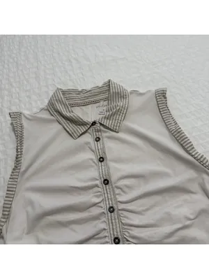 Pilcro Ruched Varsity Polo Tank Top Sleeveless Off White Sz M Medium thumbnail 12