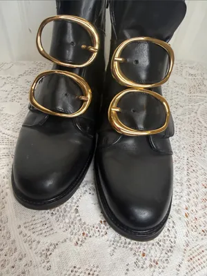 Maje Felipe Moto black with chunky Gold Buckles ankle boots sz 7 thumbnail 4