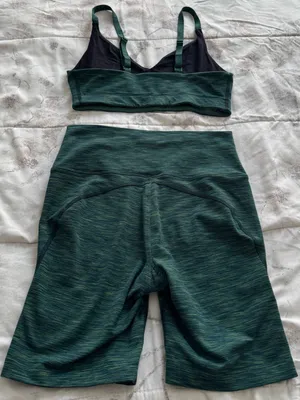 Outdoor Voices matching set of Dark Teal Heather Bike Shorts & sport bra, size S thumbnail 8
