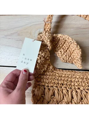 A New Day NWT Women's Straw Woven Tie-Top Shoulder Bag Light Brown Adj Strap thumbnail 6