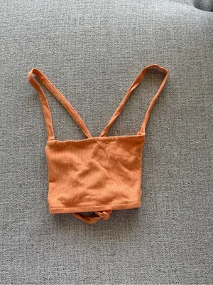 Garage Ribbed Lace-Up Back Crop Top Orange Size‎ P/S thumbnail 2