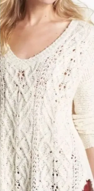 Free People Cross My Heart Vneck Sweater Women’s S Pullover Cream Grunge Boho‎ thumbnail 1