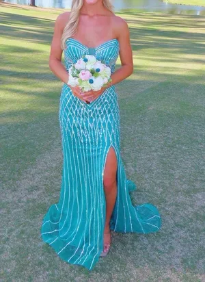 Portia Scarlett peacock prom dress thumbnail 1