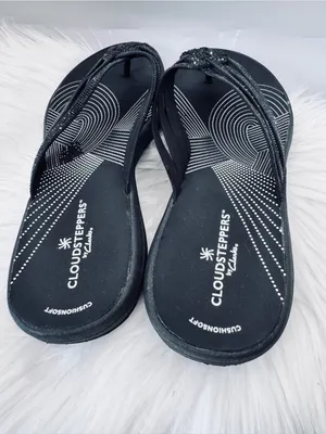 Clarks Breeze Gem Black Flip Flop Slides Size 9 Sparkly Studs vacation glitter thumbnail 7
