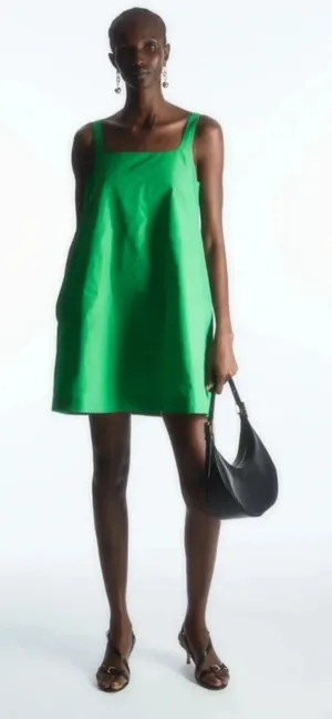 COS | Contrast Panel Cotton Blend A-Line Mini Dress in Bright Green thumbnail 1