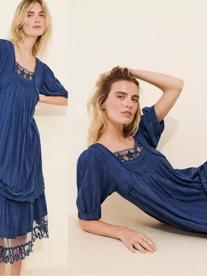 Free People Bohemian Cottage Americana Star Lace Calder Midi Dress Large thumbnail 9