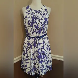 Floral Pleated Sleeveless Shift Dress White & Indigo Blue by Pink Owl ModCloth thumbnail 6