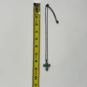 Beaded Cross Necklace in Turquoise Blue thumbnail 7