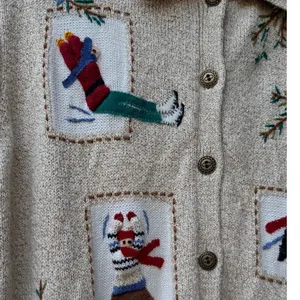 Alfred Dunner Vintage Winter Embroidered Cardigan Sweater Tan XL Ramie Cotton thumbnail 6