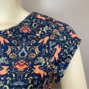 Pink Martini Dress Fox Print Blue Floral A-Line Lined‎ Small Women Cap Sleeves thumbnail 14