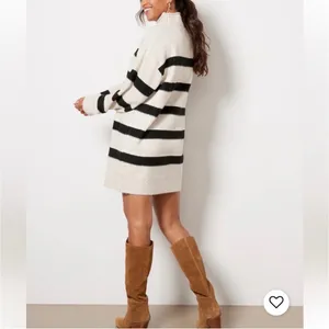 Line and Dot Rosie‎ Sweater Dress Women S Oatmeal Black NEW Striped LD5181B thumbnail 4