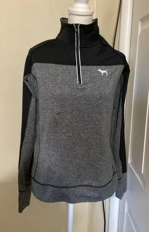 Pink Victorias Secret Gray Quarter Zip Athletic Sweatshirt M thumbnail 1