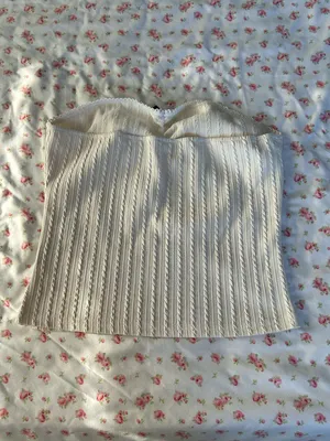 Cream Ribbed Strapless Women’s Top Size M thumbnail 2