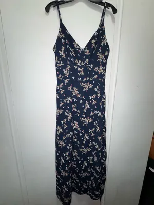 Abercrombie & Fitch navy floral maxi dress with strappy details side slit Small thumbnail 7