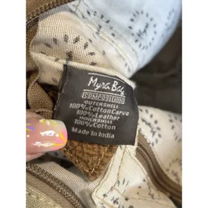 Myra Hair On Cowhide Leather Canvas Paisley Shoulder‎ Bag Boho Gray/Tan thumbnail 14
