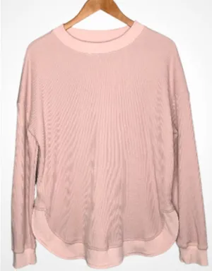 Blush Pink Long Sleeve Waffle Knit Crewneck Pullover Tunic XL thumbnail 1