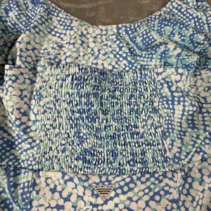 Columbia PFG Halter Dress Medium Blue Aqua Print Smocked Back Beach Sundress thumbnail 9