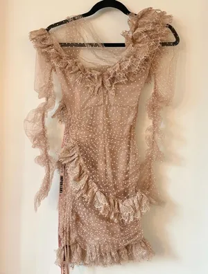 House Of CB Sorrel Blush Lace Frill Mini Dress Size XS NWT thumbnail 10
